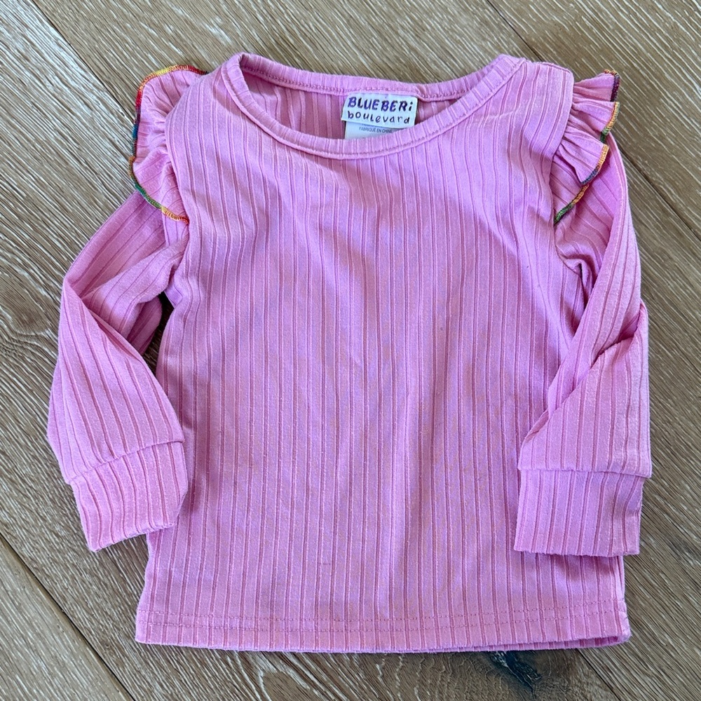 Blueberi Boulevard Pink Long Sleeve Ruffle Tee